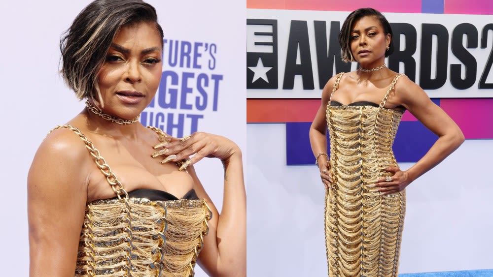 Taraji P. Henson Goes for Gold in Custom Balmain Dress on the BET Awards 2024 Red Carpet