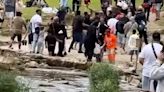 Moment huge brawl erupts at Dovedale stepping stones beauty spot
