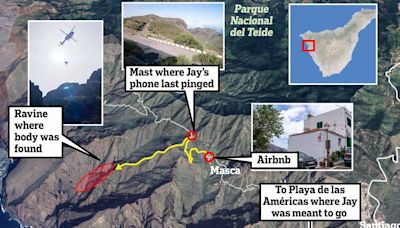 Jay Slater's final hours: Map reveals teen's route before 'fatal fall'