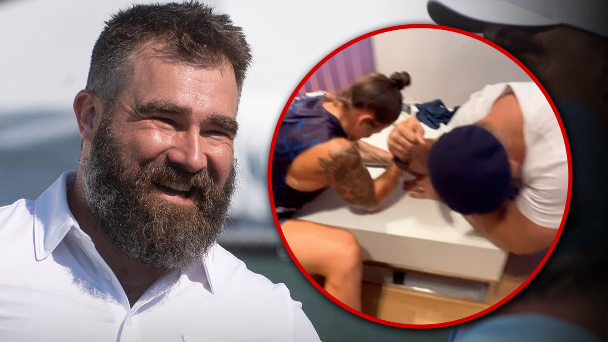 Jason Kelce Arm Wrestles Female Olympian, Wife Kylie Says He's a Cheater