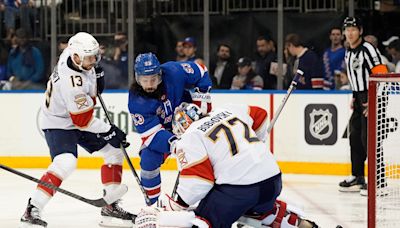 Bobrovsky makes 23 saves for first shutout of the postseason, Panthers beat Rangers 3-0 in Game 1