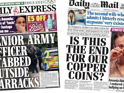 Soldier stabbed in 'frenzy' and no plans for new 1p or 2p coins