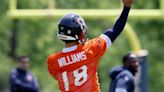 Chicago Bears quarterback Caleb Williams throws a pass during an OTA session at Halas Hall on Friday, May 31, 2024, in Lake Forest, Illinois.