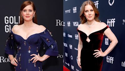 Amy Adams Favors Glittering Embellishments and Off-the-shoulder Necklines in Custom Prada and Velvet Dresses at the 2024 Toronto International Film Festival