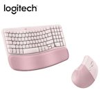 (超值組合) Logitech 羅技 Wave Keys人體工學鍵盤+Lift 人體工學垂直滑鼠(玫瑰粉)