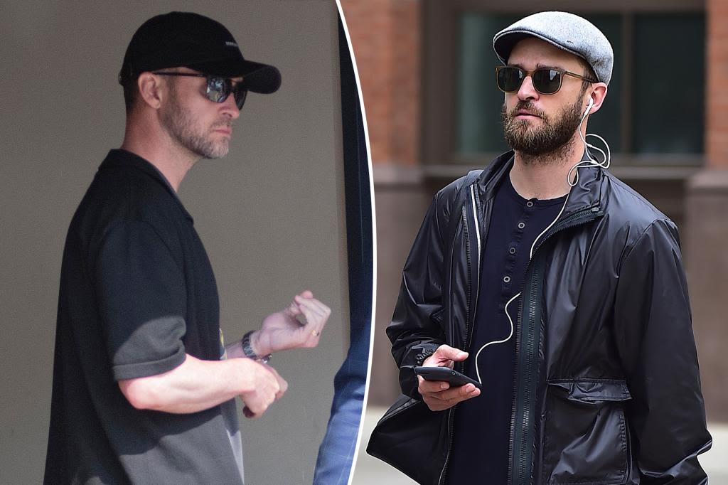 Justin Timberlake seen in handcuffs after DWI arrest as he leaves police station for court