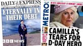 Newspaper headlines: 'Eternally in their debt' and 'Camilla's tears'