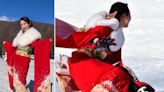 The internet is going wild over a video of a 20-year-old Japanese woman snowboarding in a red, long-sleeved kimono