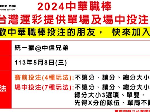 2024首發！台灣運彩中職開放單場、場中投注