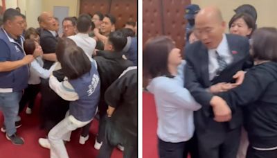 綠營女立委「熊抱韓國瑜」阻進場 王鴻薇斥：這不是性騷嗎