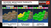 A line of likely strong to severe thunderstorms Saturday afternoon.