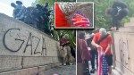 Anti-Israel protesters vandalize WWI memorial, burn American flag after cops block group from reaching star-studded Met Gala in NYC