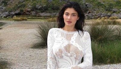 Kylie Jenner Nails European Vacation Style in a White Crochet Minidress