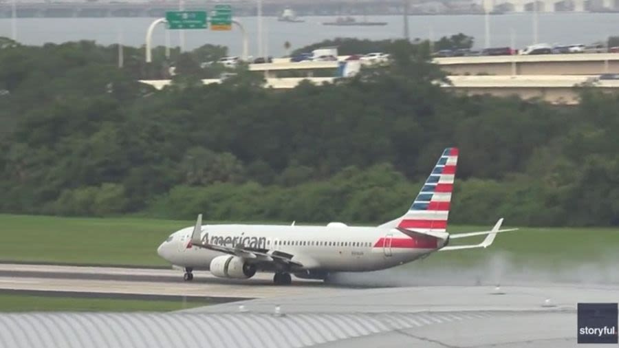 Tire catches fire on American Airlines flight just before takeoff in Tampa