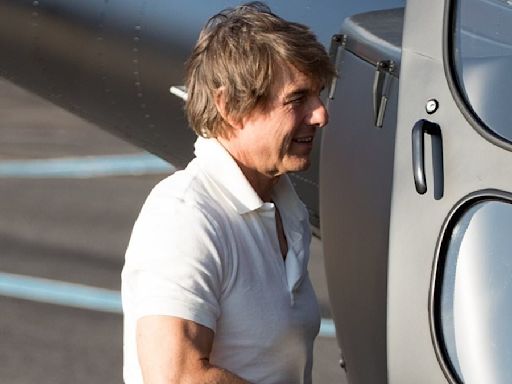Tom Cruise is seen arriving at London Heliport
