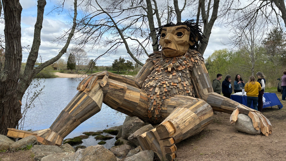 Giant troll sculptures built from recycled materials unveiled in Charlestown