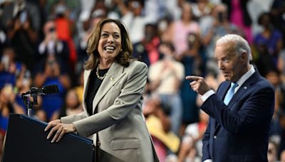 Watch: Biden jokes he’s ‘too damn old’ at first rally with Harris since stepping aside