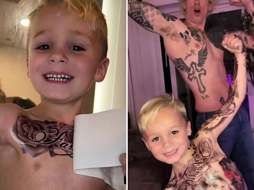 Trolls rage as inked-up dad gives his son a chest full of 'trashy tattoos'