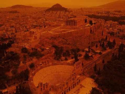 Photos: Hellish Dust Storm in Greece Leaves Athens Dark Orange