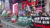 Anti-Israel protesters hold up portrait of Ismail Haniyeh, wave pro-terror flag in Times Square: Watch