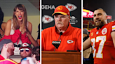 Travis Kelce, Coach Reid react to stats with Taylor Swift at games