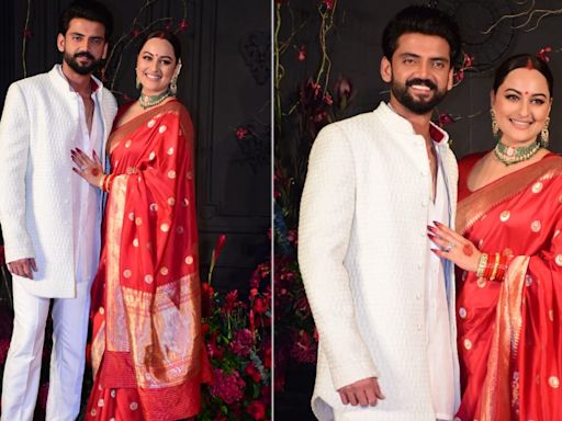 Sonakshi Sinha Exudes Regal Charm In A Traditional Red Saree For Her Wedding Reception