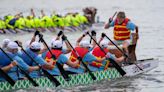 Dragon boat teams fight the current and competition along the Beaufort River