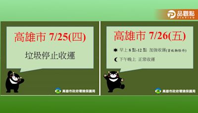 凱米颱風影響 高市25日停收垃圾 26日加強收運 盡速恢復市容環境