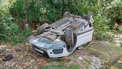 Close shave for 4 as car overturns in Chandigarh