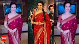 Shraddha Kapoor stuns in red silk jacquard sari by Masaba Gupta at 'Stree 2' trailer launch - Times of India