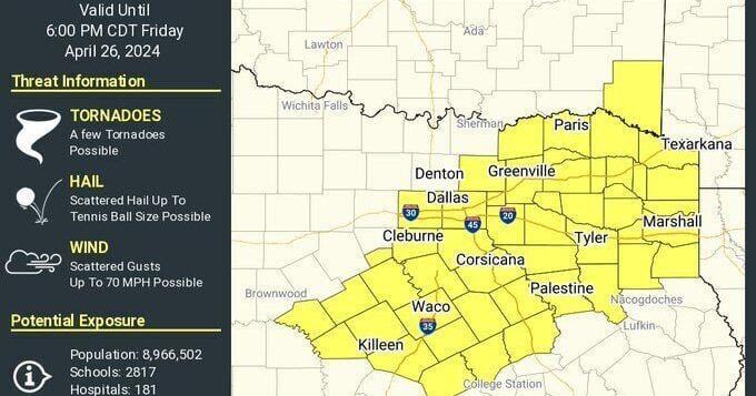 Tornado watch in effect for Smith County, East Texas