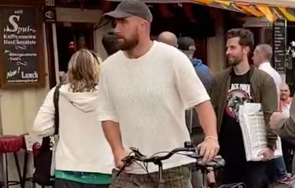 Travis Kelce Rides Bike in Amsterdam Ahead of Girlfriend Taylor Swift’s Final Eras Tour Show in the City