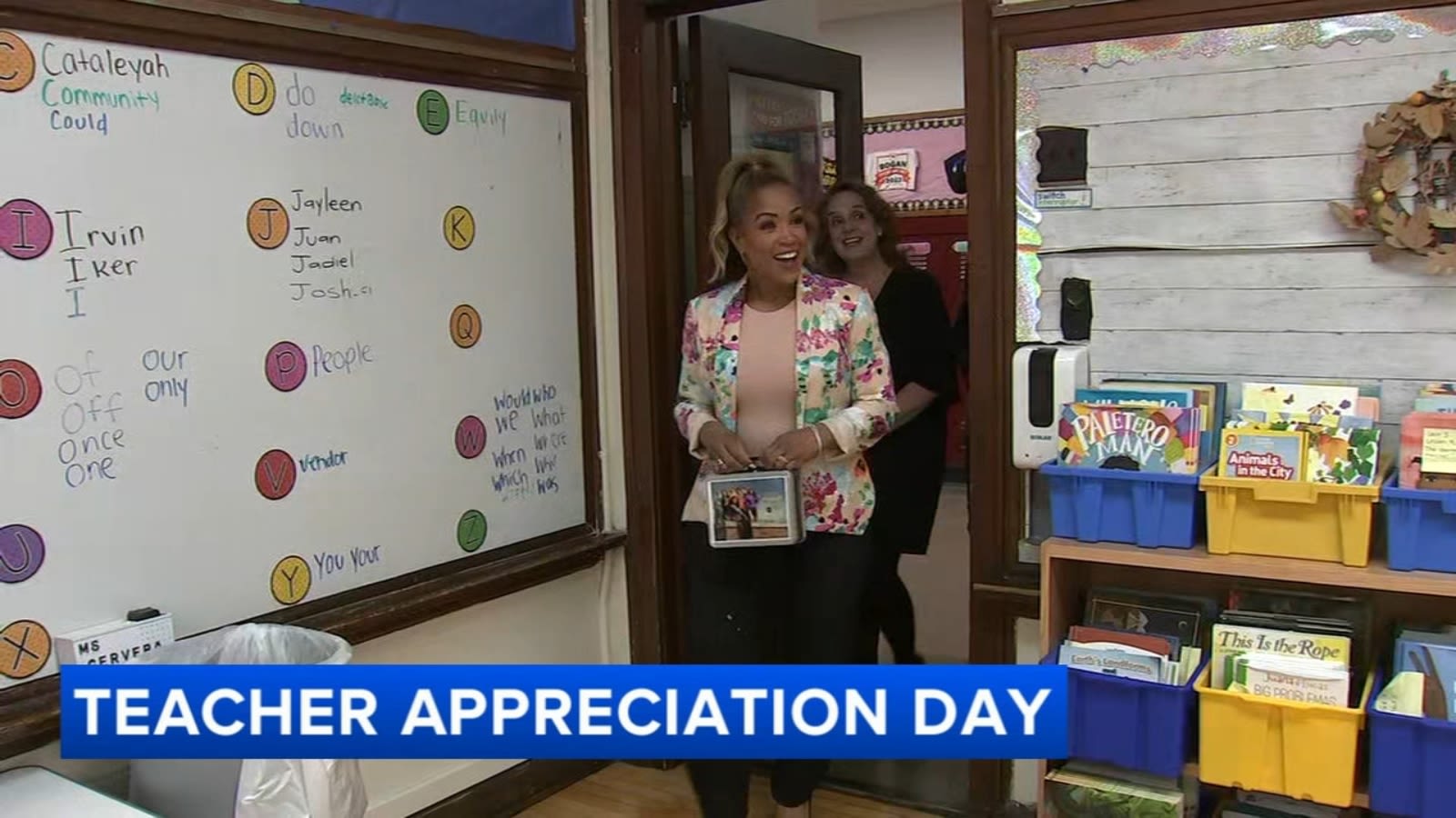 ABC7's Val Warner hands out 'Abbott Elementary' lunch boxes to teachers at McKay Elementary School