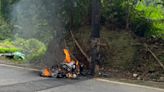 41歲男北宜跑山不慎自摔 紅牌重機撞電桿燒成廢鐵 - 社會