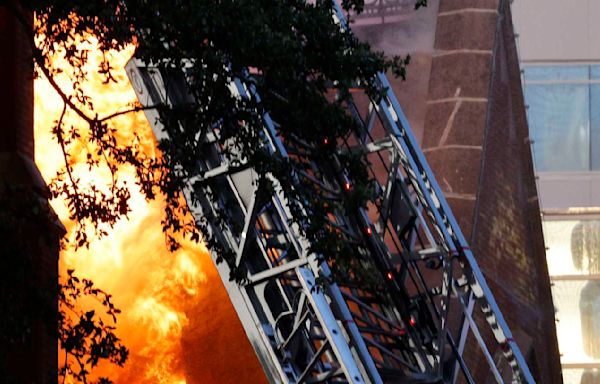 A fire severely damages the historic First Baptist Dallas church sanctuary