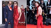 Timothée Chalamet wore a blood-red backless top to the Venice Film Festival while promoting 'Bones and All,' a cannibal romance movie