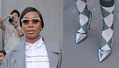 Venus Williams Shines in Mirrored Metallic Silver Pumps at Prada Summer 2025 Menswear Show During Milan Fashion Week