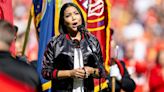 Former KC news anchor sang anthem in front of 70,000 Chiefs fans, and one Taylor Swift
