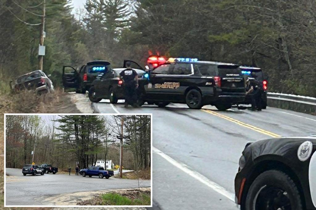 Moment Maine cops unleash hail of bullets at gunman in hospital gown who tried to steal cruiser