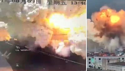 Cargo ship obliterated in huge explosion that sent shockwaves through buildings