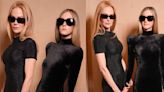 ... Sunday Rose Coordinate in Black Dresses and Sunglasses for Balenciaga Fall 2024 Couture Show During Paris Fashion Week