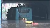 Video: Passengers rescued from bus trapped in waterlogged Delhi underpass during heavy rain