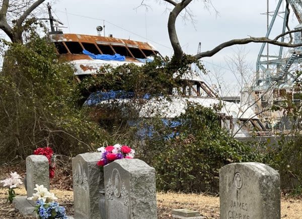 Burned out shell of Spirit of Norfolk heading to Florida