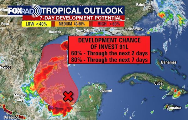 Invest 91L has 80% chance of becoming tropical storm in Gulf of Mexico, heavy rain expected in Southeast Texas