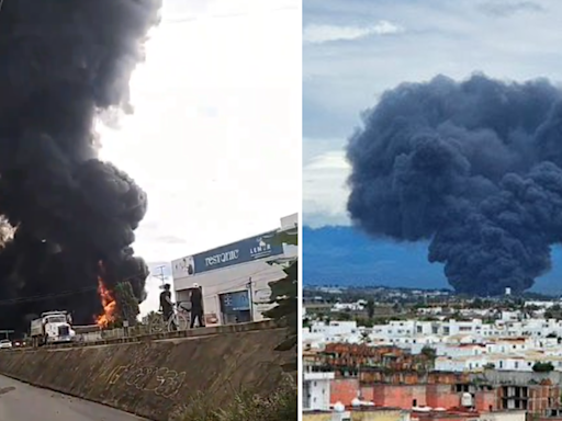 Se registra fuerte incendio en maderería de Atlixco, Puebla