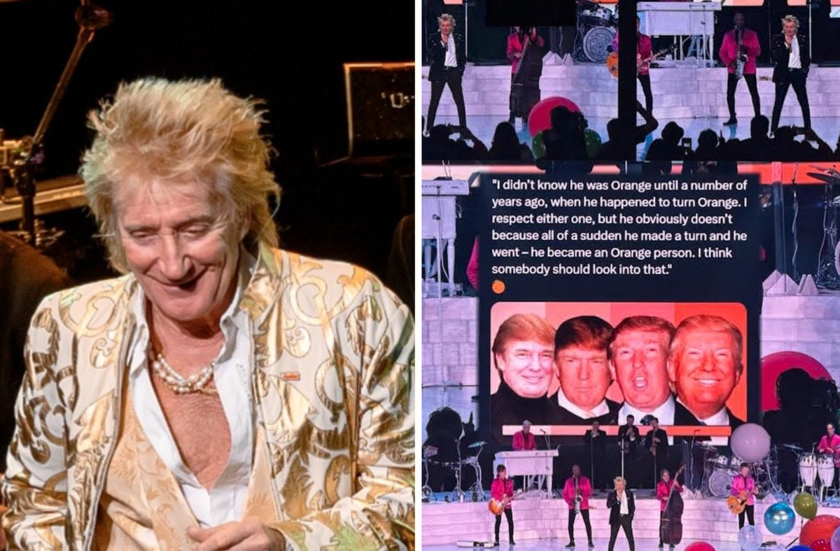 Rod Stewart mocks Donald Trump for ‘turning orange’ after comments about Kamala Harris’s race