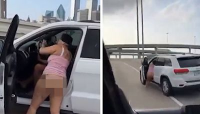 Half-Naked Woman Hangs on to Speeding SUV in Wild Dallas Freeway Fight