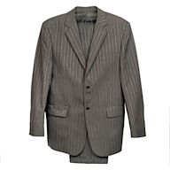 A business suit with a distinctive pinstripe pattern Usually includes a jacket and trousers Colors are usually conservative, such as black, navy, or gray Materials may include wool, cotton, or synthetic blends
