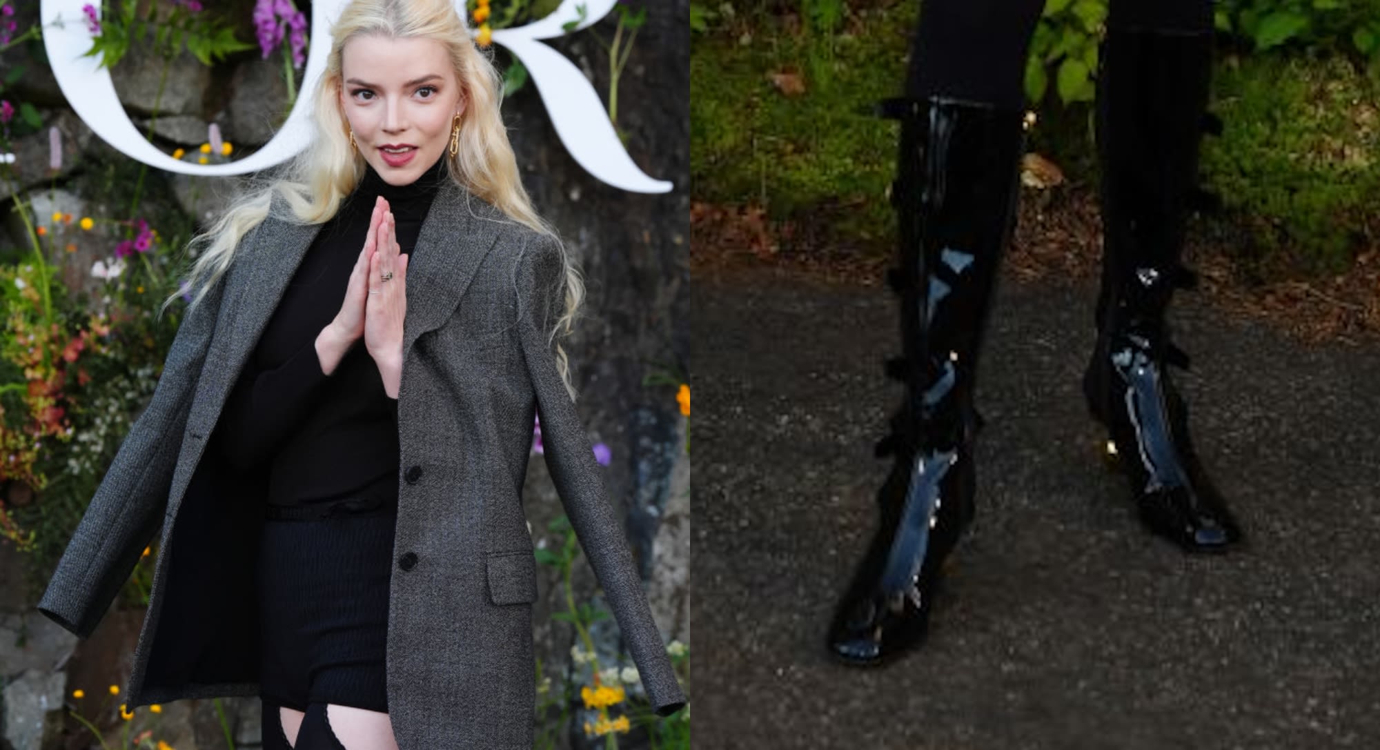 Anya Taylor-Joy Shines in Black Patent Leather Buckled Boots at Dior 2025 Cruise Show