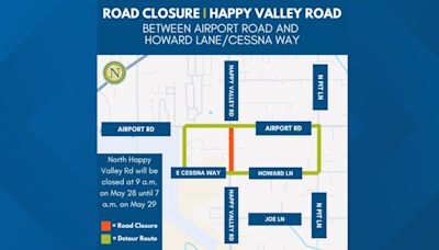 Happy Valley Road in Nampa to be closed all day Tuesday